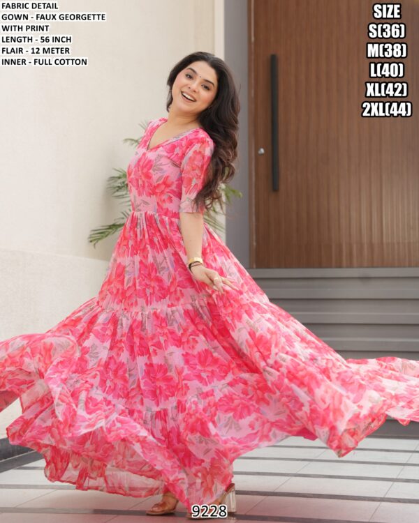 Presenting New Partywear Anarkali Faux Georgette Ruffle Flared Gowns