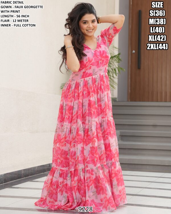 Presenting New Partywear Anarkali Faux Georgette Ruffle Flared Gowns