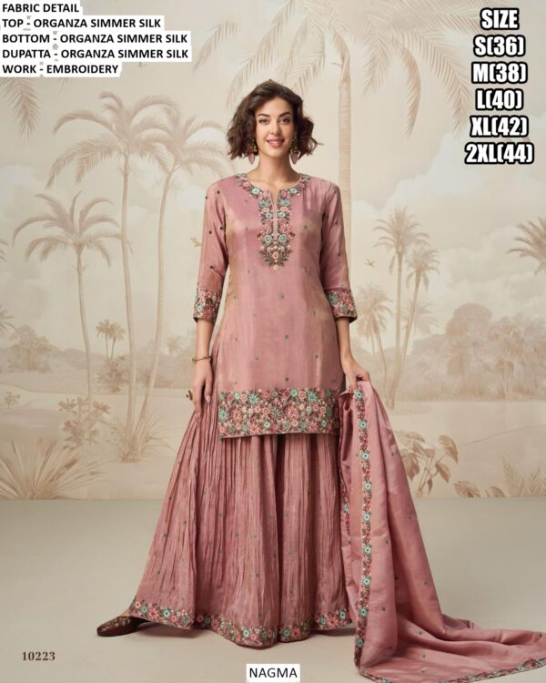 Organza Shimmer Silk Designer Three Piece Plazo Suits Perfect For A Graceful And Stylish Look
