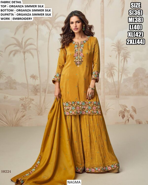 Organza Shimmer Silk Designer Three Piece Plazo Suits Perfect For A Graceful And Stylish Look