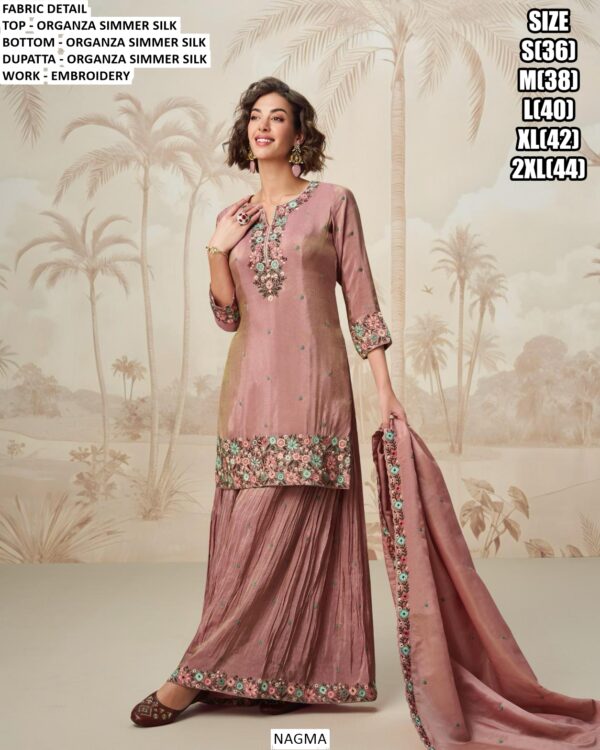 Organza Shimmer Silk Designer Three Piece Plazo Suits Perfect For A Graceful And Stylish Look