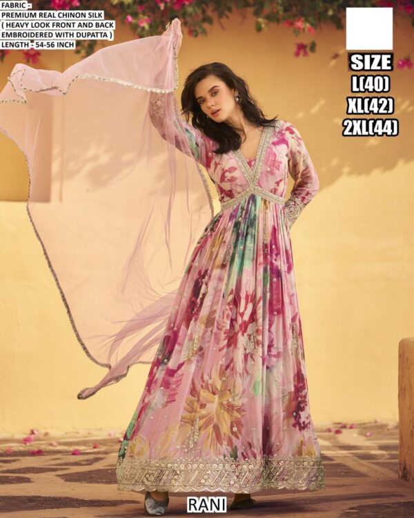Presenting Our Trendy Gown And Dupatta In Beautiful Prints And Embroidered