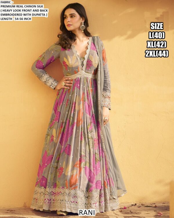 Presenting Our Trendy Gown And Dupatta In Beautiful Prints And Embroidered