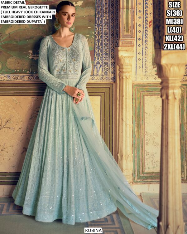 Heavy Chikankari Embroidered Readymade Georgette Gown Perfect For Parties And Weddings