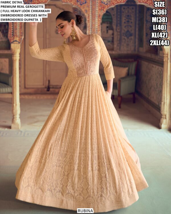Heavy Chikankari Embroidered Readymade Georgette Gown Perfect For Parties And Weddings