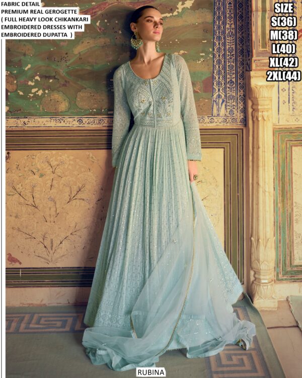 Heavy Chikankari Embroidered Readymade Georgette Gown Perfect For Parties And Weddings