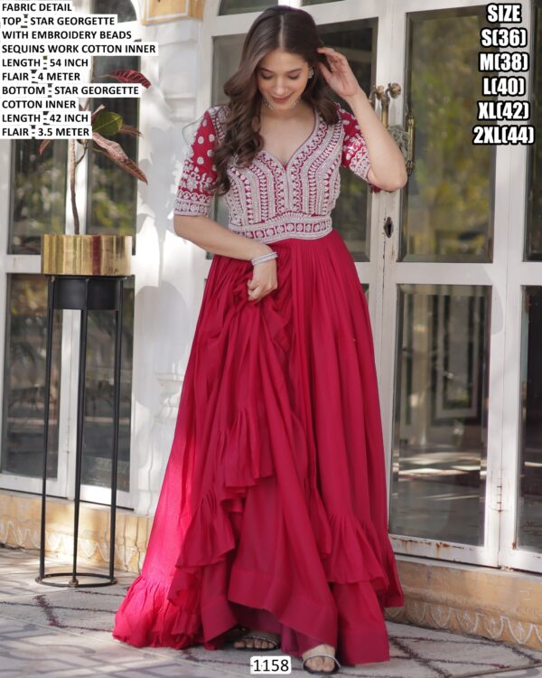 Lovely Beads Work Star Georgette Readymade Lehenga With Long Kurti (Indo-Western Dress)