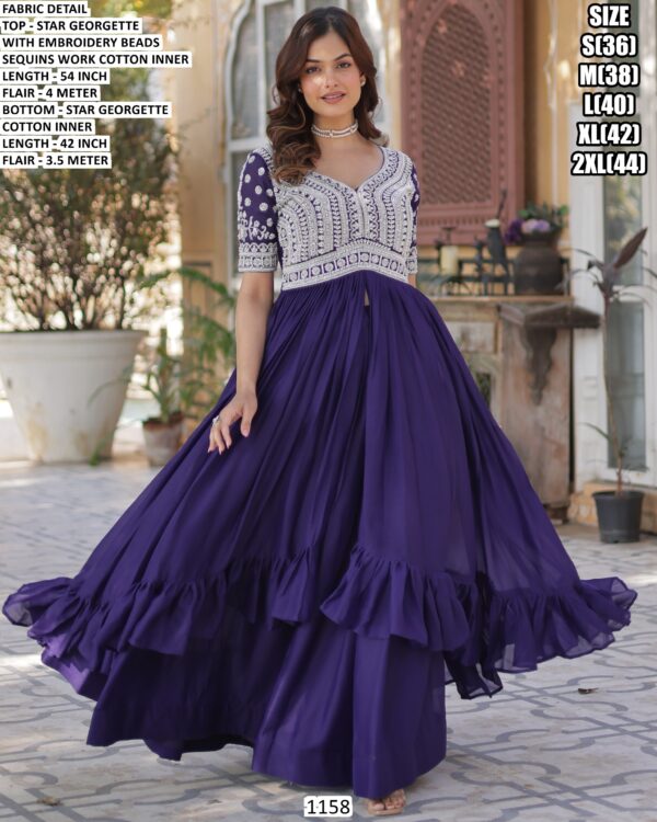 Lovely Beads Work Star Georgette Readymade Lehenga With Long Kurti (Indo-Western Dress)