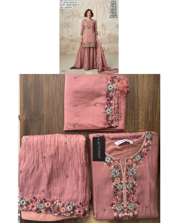 Organza Shimmer Silk Designer Three Piece Plazo Suits Perfect For A Graceful And Stylish Look