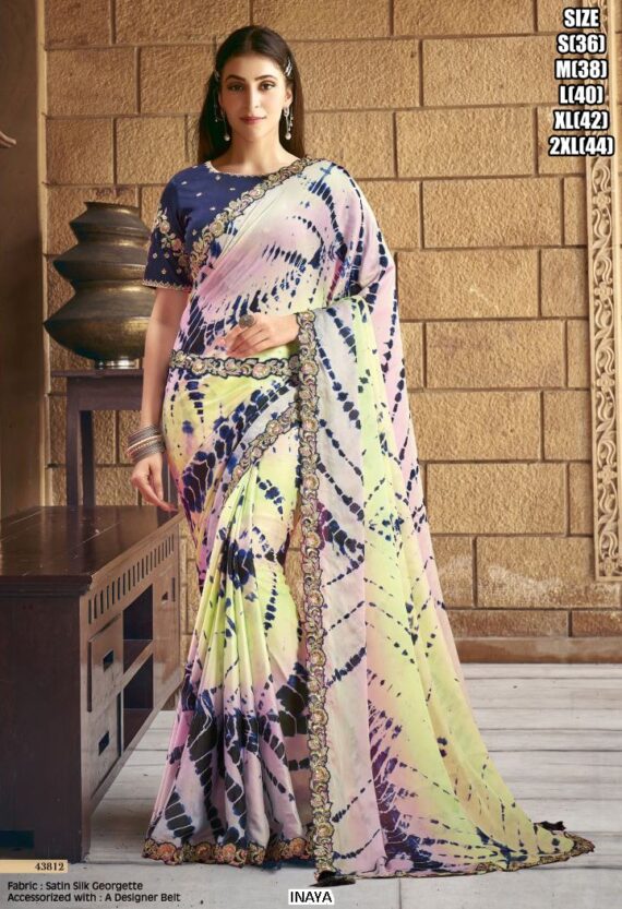 Ethnicrang Presenting Tie Dye Printed Designer Satin Silk Sarees