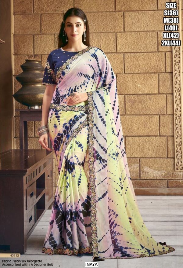 Ethnicrang Presenting Tie Dye Printed Designer Satin Silk Sarees