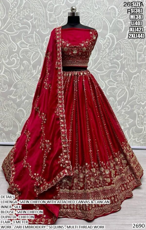 Brilliant Designer Wedding Bridal Wear Satin Chiffon Lehenga Choli