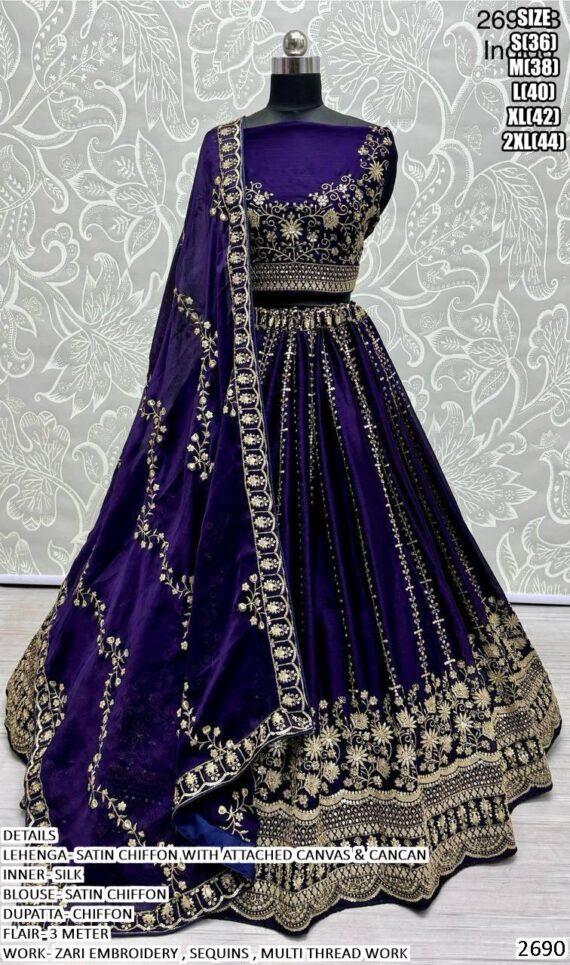 Brilliant Designer Wedding Bridal Wear Satin Chiffon Lehenga Choli