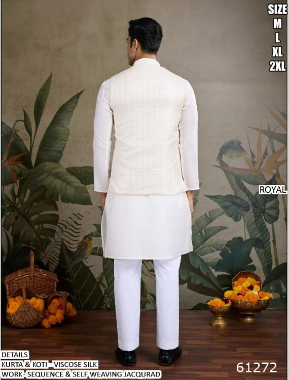 Our Viscose Silk Shimmering Sequins And Weaving Work Kurta-Koti Set For Men