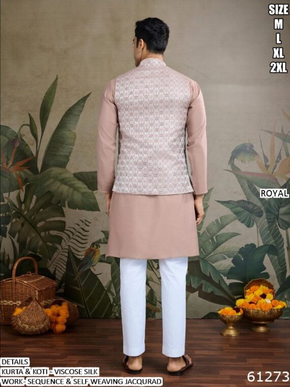 Our Viscose Silk Shimmering Sequins And Weaving Work Kurta-Koti Set For Men