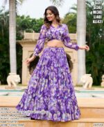 Floral Printed Georgette Chex Ready To Wear Crop Top And Lehengas For Women