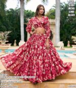 Floral Printed Georgette Chex Ready To Wear Crop Top And Lehengas For Women