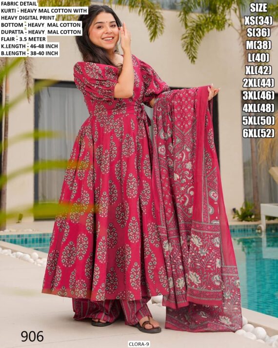 Heavy Digital Printed Mal Cotton Festive Wear Anarkali Kurti Set With Dupatta, Book Online!