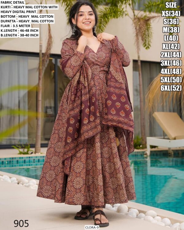 Heavy Digital Printed Mal Cotton Festive Wear Anarkali Kurti Set With Dupatta, Book Online!