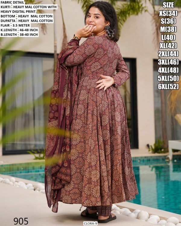 Heavy Digital Printed Mal Cotton Festive Wear Anarkali Kurti Set With Dupatta, Book Online!