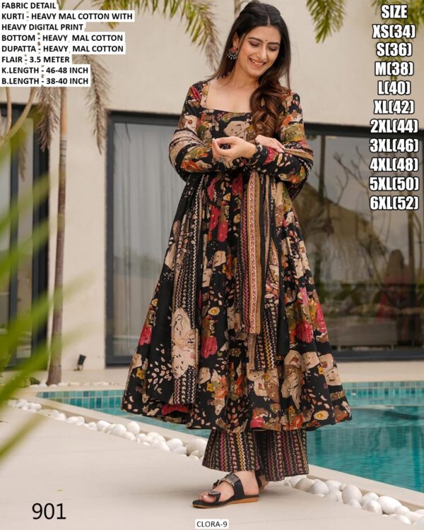 Heavy Digital Printed Mal Cotton Festive Wear Anarkali Kurti Set With Dupatta, Book Online!