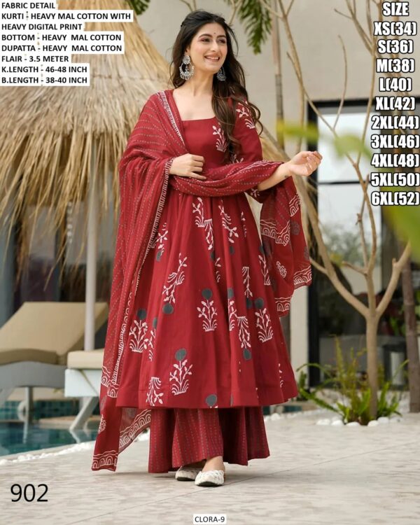 Heavy Digital Printed Mal Cotton Festive Wear Anarkali Kurti Set With Dupatta, Book Online!