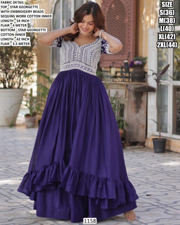 Lovely Beads Work Star Georgette Readymade Lehenga With Long Kurti (Indo-Western Dress)