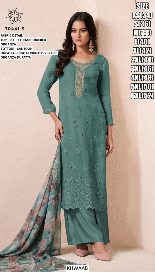 Stylish Organza Schiffli Embroidered Salwar Suit Sets For Women