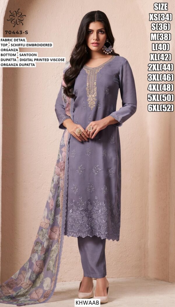Stylish Organza Schiffli Embroidered Salwar Suit Sets For Women