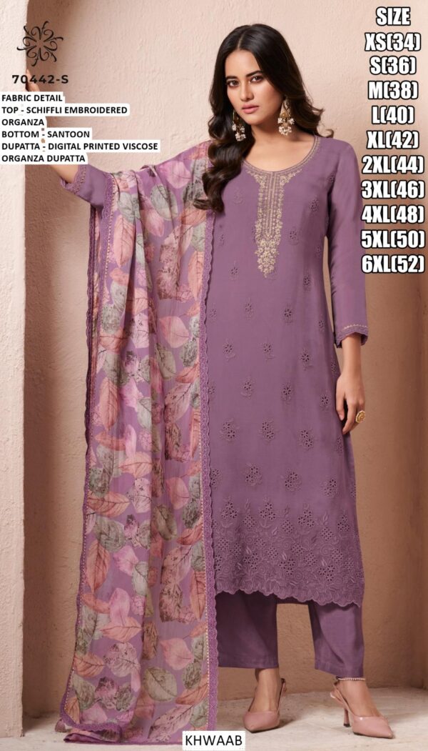 Stylish Organza Schiffli Embroidered Salwar Suit Sets For Women