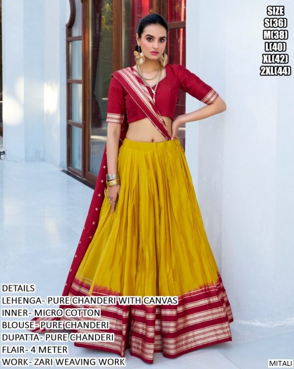 Pure Chanderi Lehenga Choli With Zari Weaving Work Border Dupatta Sets