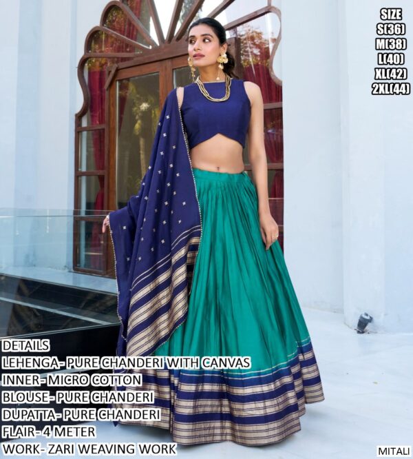 Pure Chanderi Lehenga Choli With Zari Weaving Work Border Dupatta Sets