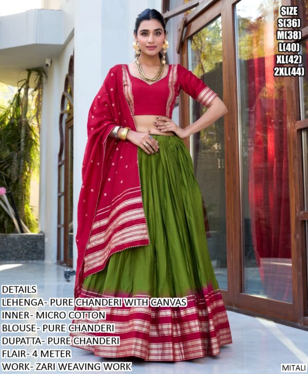 Pure Chanderi Lehenga Choli With Zari Weaving Work Border Dupatta Sets