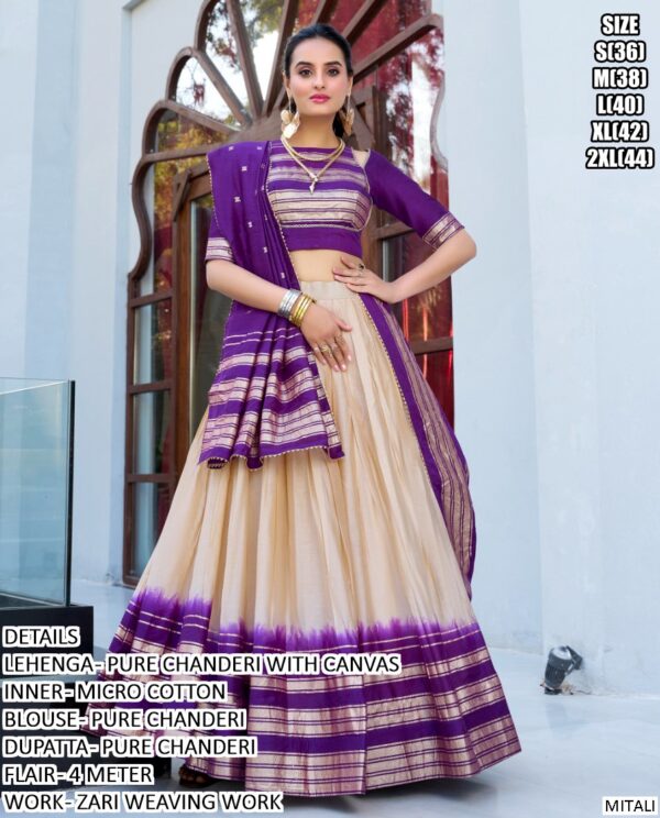 Pure Chanderi Lehenga Choli With Zari Weaving Work Border Dupatta Sets