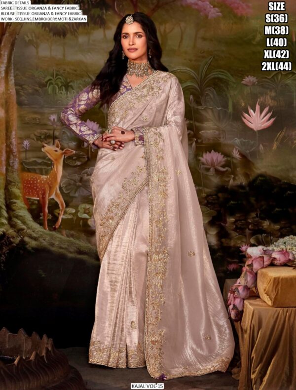 Glass Tissue Organza Moti, Sequins And Zarkan Work Embellished Saree Set By Ethnicrang