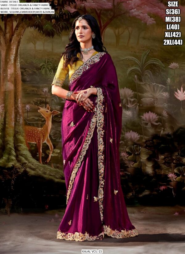 Glass Tissue Organza Moti, Sequins And Zarkan Work Embellished Saree Set By Ethnicrang