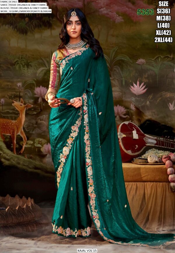Glass Tissue Organza Moti, Sequins And Zarkan Work Embellished Saree Set By Ethnicrang