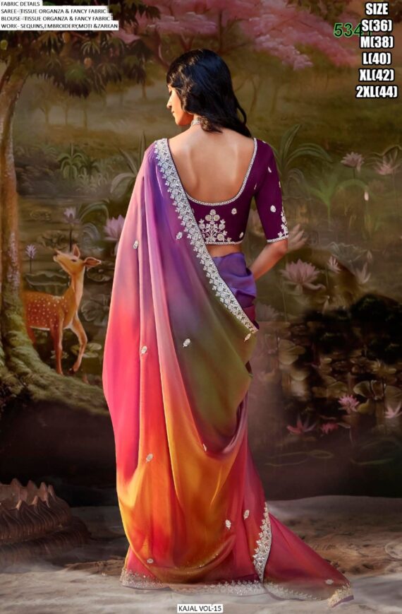 Glass Tissue Organza Moti, Sequins And Zarkan Work Embellished Saree Set By Ethnicrang
