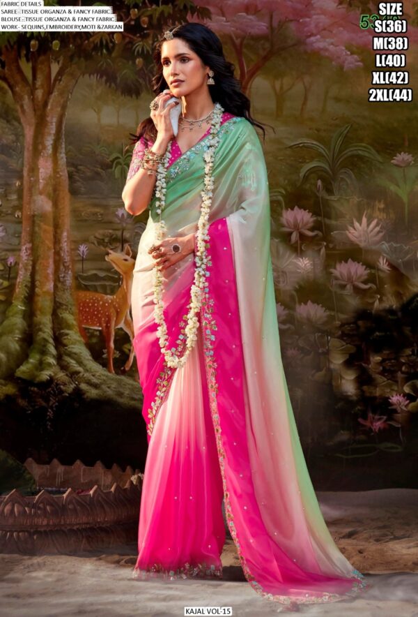 Glass Tissue Organza Moti, Sequins And Zarkan Work Embellished Saree Set By Ethnicrang