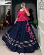 Bandhej Printed Kedia With Navy Blue Colour Lehenga Ready To Wear For Festivals