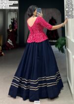 Bandhej Printed Kedia With Navy Blue Colour Lehenga Ready To Wear For Festivals