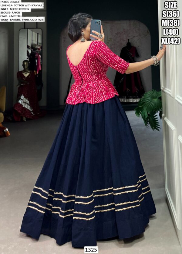 Bandhej Printed Kedia With Navy Blue Colour Lehenga Ready To Wear For Festivals