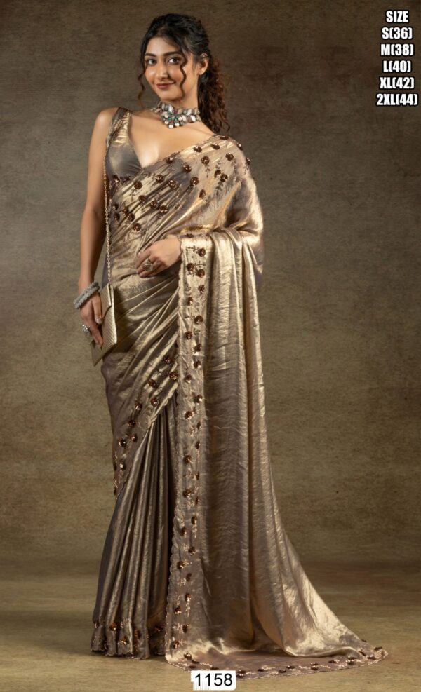 Glamorous Two Tone Satin Silk Readymade Sarees For Cocktail Parties