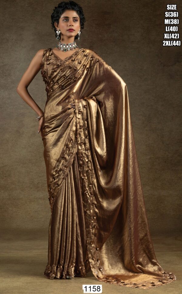 Glamorous Two Tone Satin Silk Readymade Sarees For Cocktail Parties