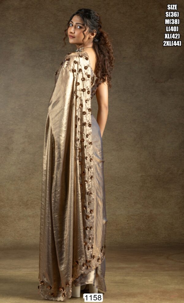 Glamorous Two Tone Satin Silk Readymade Sarees For Cocktail Parties