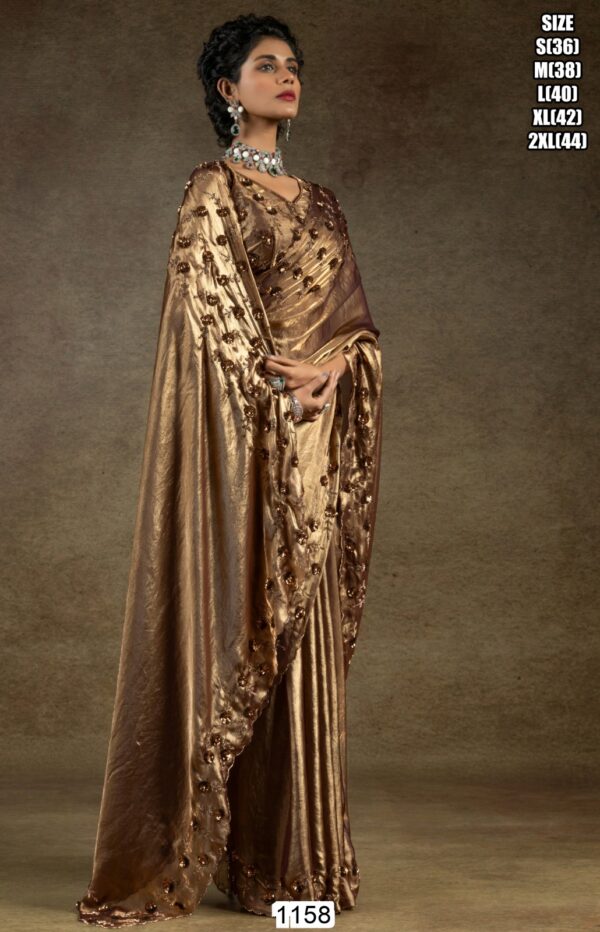 Glamorous Two Tone Satin Silk Readymade Sarees For Cocktail Parties