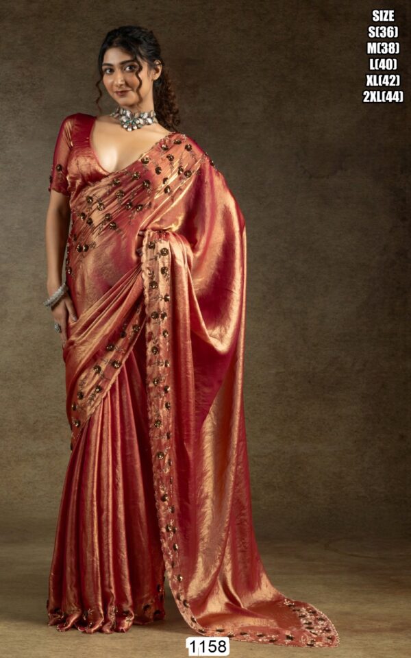 Glamorous Two Tone Satin Silk Readymade Sarees For Cocktail Parties