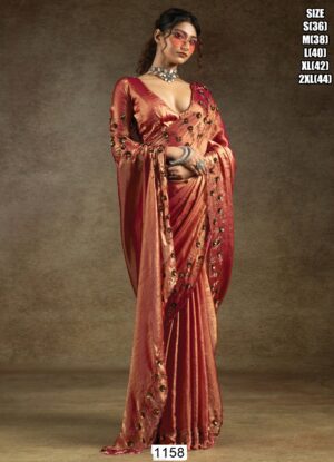 Glamorous Two Tone Satin Silk Readymade Sarees For Cocktail Parties