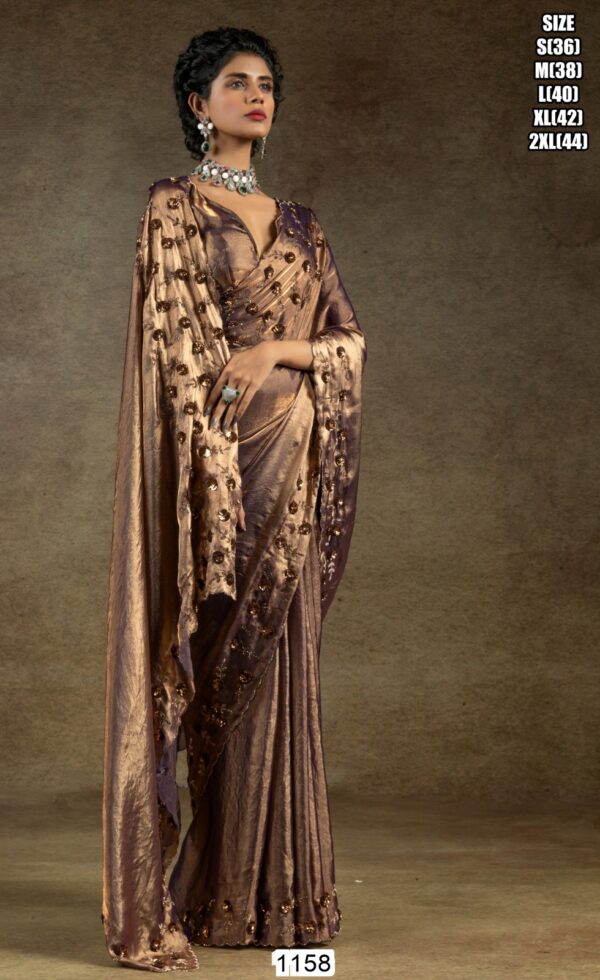 Glamorous Two Tone Satin Silk Readymade Sarees For Cocktail Parties