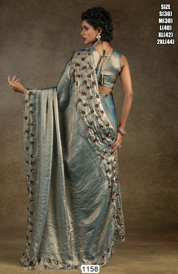 Glamorous Two Tone Satin Silk Readymade Sarees For Cocktail Parties